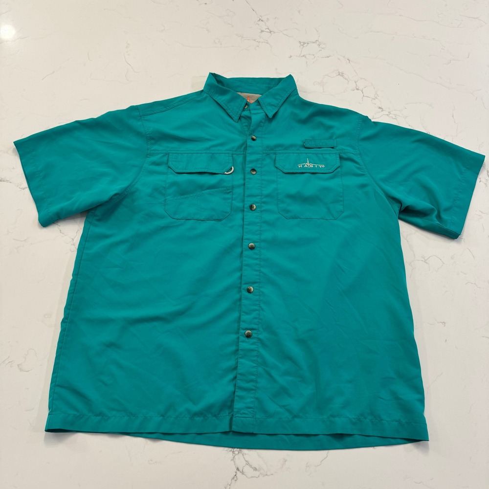 Habit Men's XL Lagoon Teal Short Sleeve Fishing Shirt UPF 40+ Vented